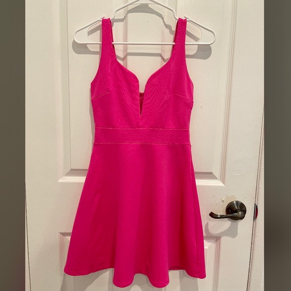 Lulus Dresses & Skirts - Hot pink plunging V skater dress